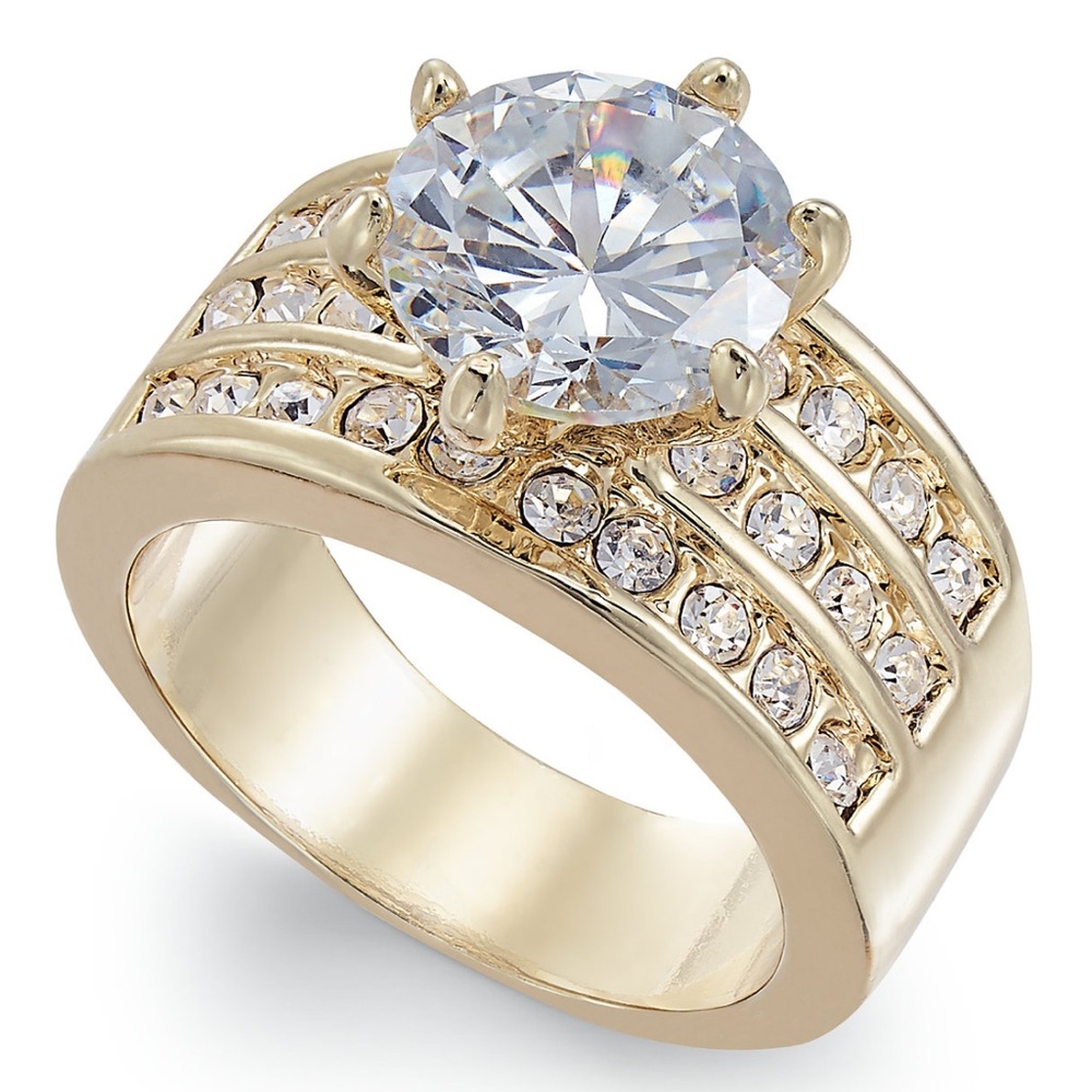 NWT Charter Club
Crystal Triple-Row Ring in Fine Silver Plate or Gold Plate.